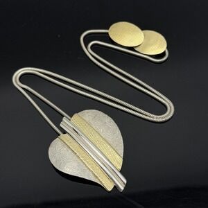 Sterling Silver & 18K Gold Large Heart Necklace Designer Signed BTP Modernist